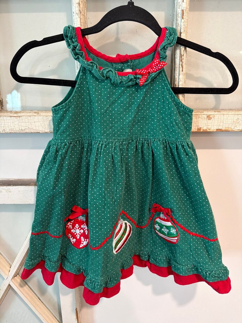 Vintage Rare Too size 3T corduroy Christmas dress embroidery appliquéd